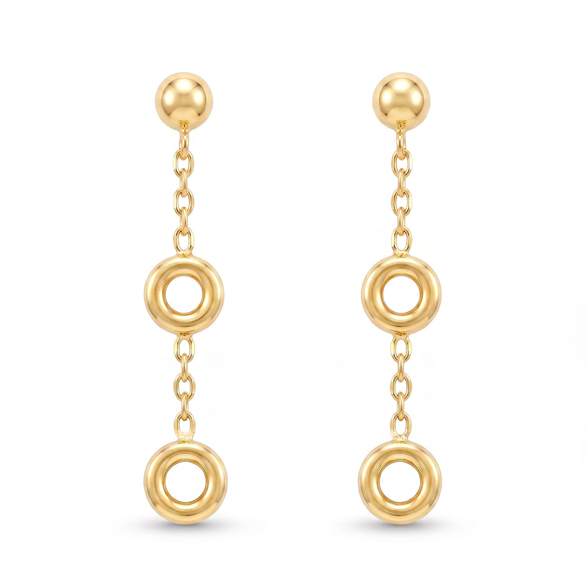 18K Yellow Gold Circle Dangle Earrings
