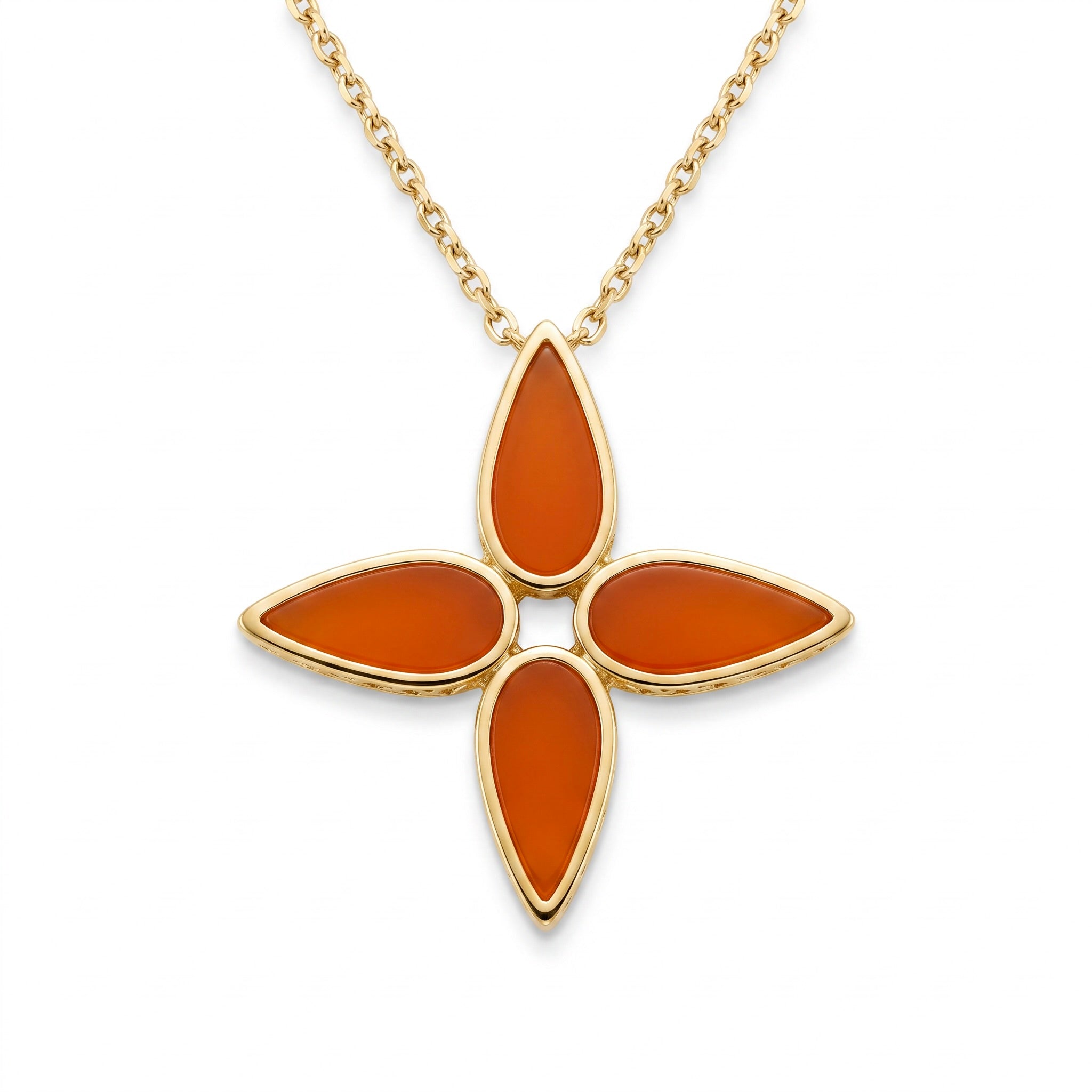 18K Yellow Gold Carnelian Flower Necklace