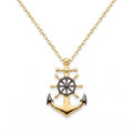 18K Yellow Gold Black Rhodium Anchor and Ship's Wheel Necklace
