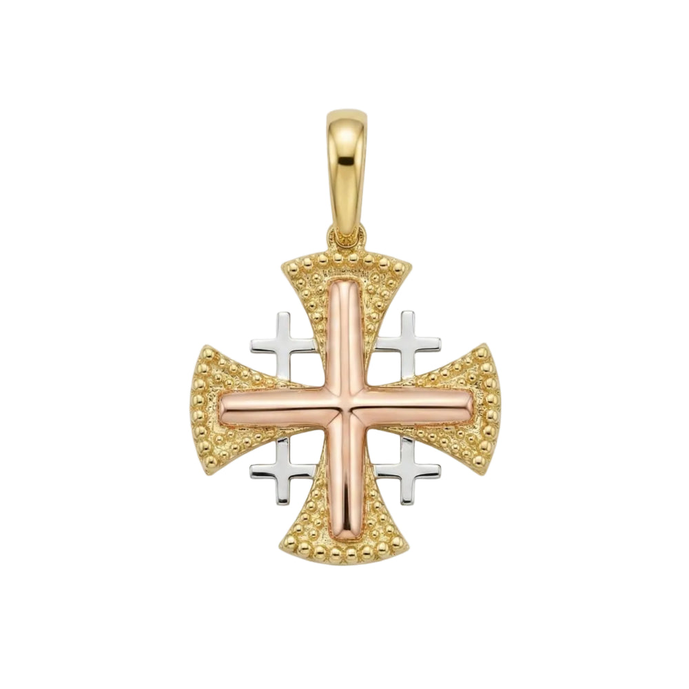 18K Multicolor Gold Jerusalem Cross Pendant
