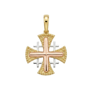 18K Multicolor Gold Jerusalem Cross Pendant