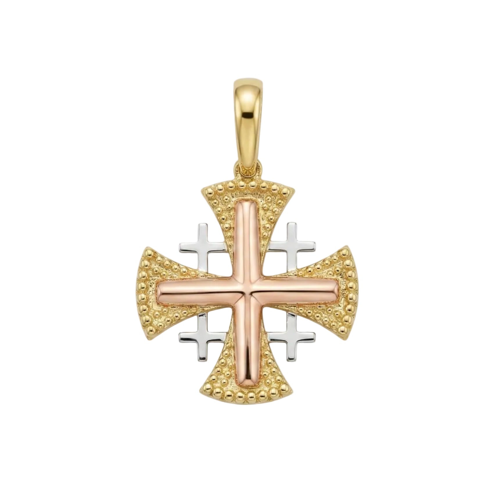 18K Multicolor Gold Jerusalem Cross Pendant