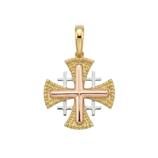18K Multicolor Gold Jerusalem Cross Pendant