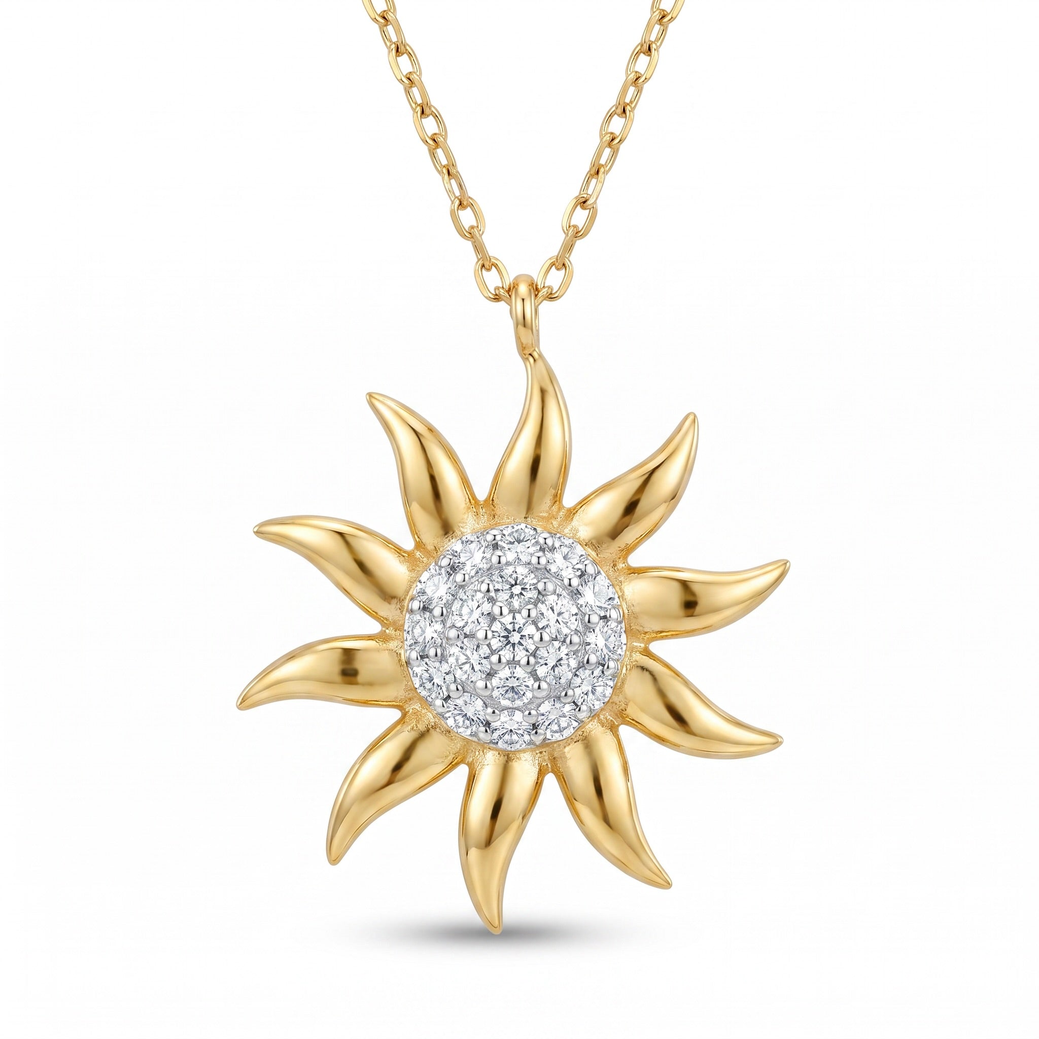18K Yellow Gold Cubic Zirconia Sun Necklace