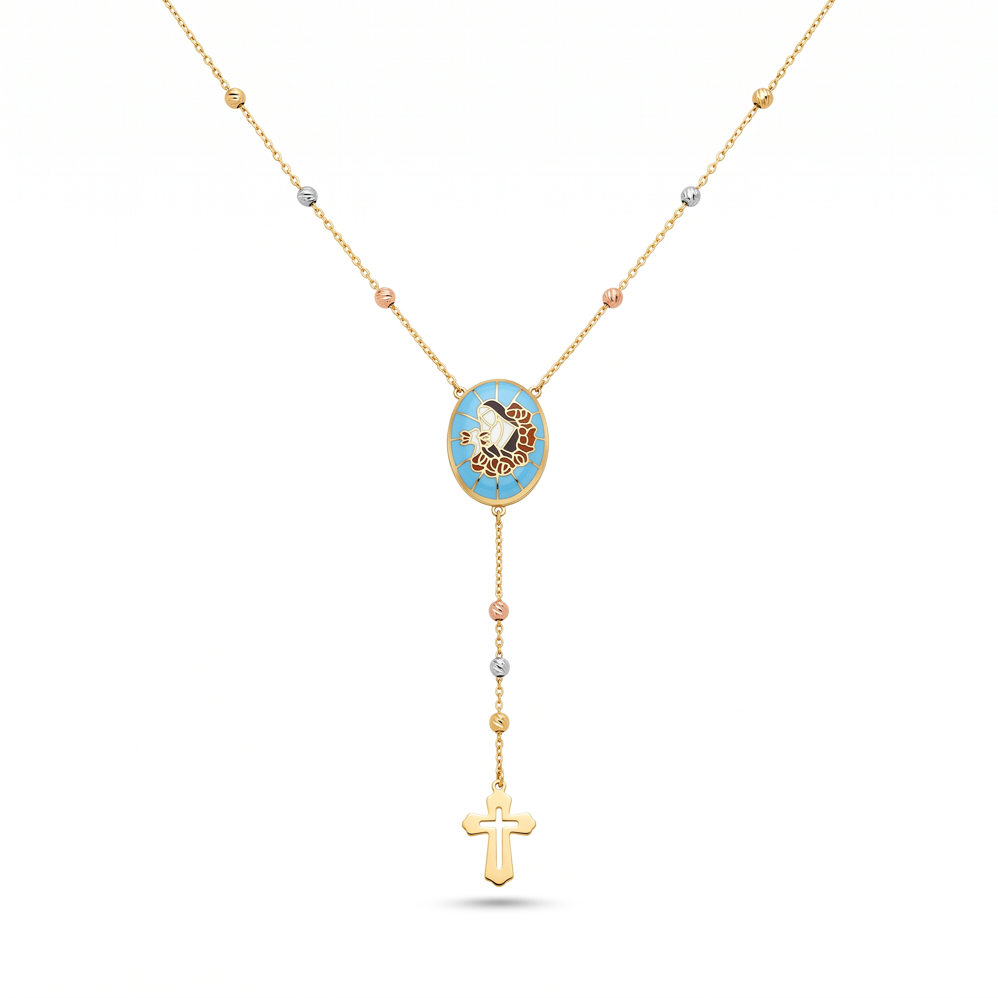 18K Multicolor Gold Enamel Rosary Necklace