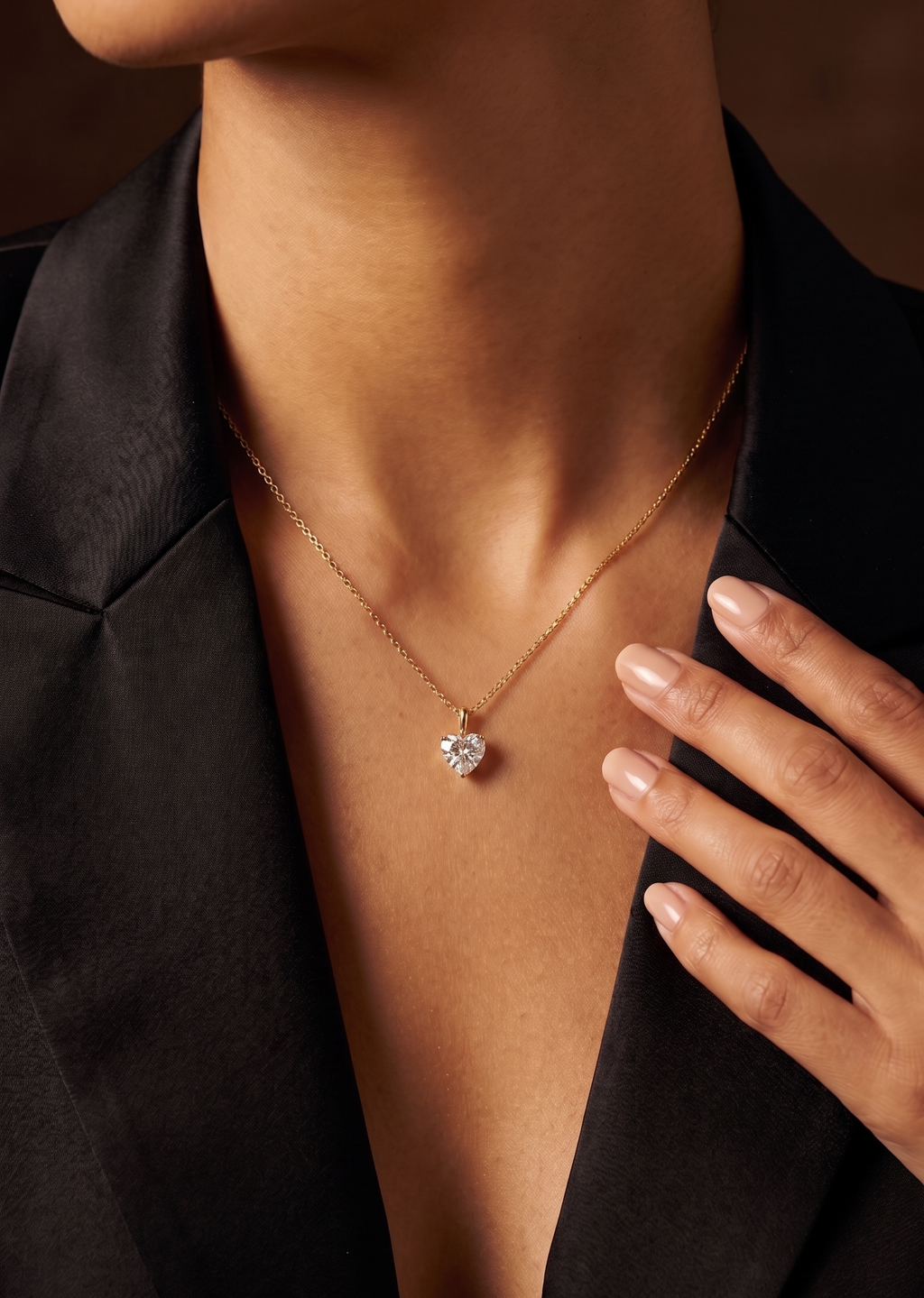 Lab Diamond Yellow Gold Heart Solitaire Chain Necklace