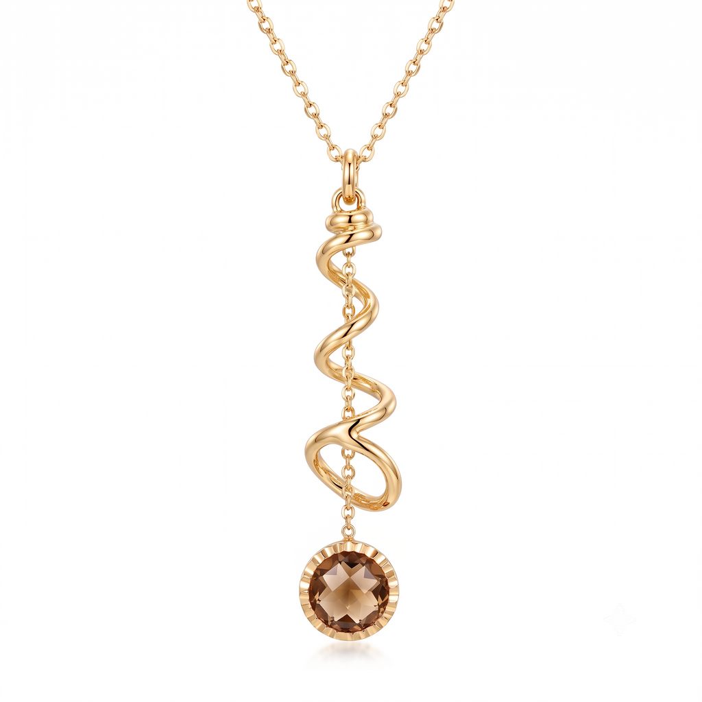 18K Yellow Gold Smoky Quartz Dangle Chain Necklace