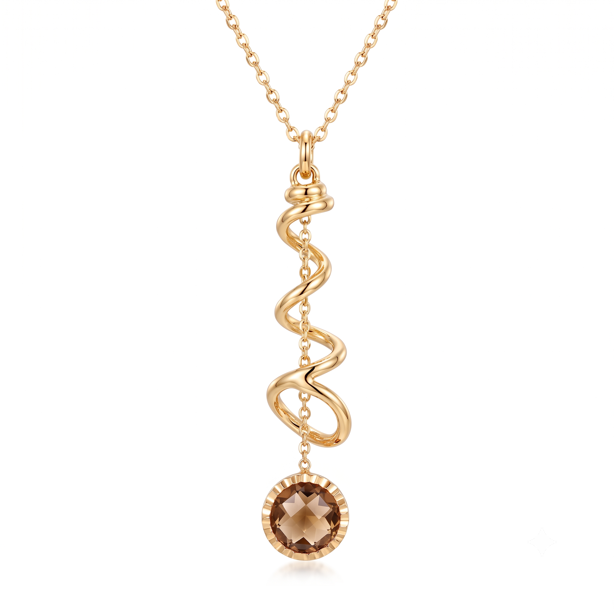 18K Yellow Gold Smoky Quartz Dangle Chain Necklace