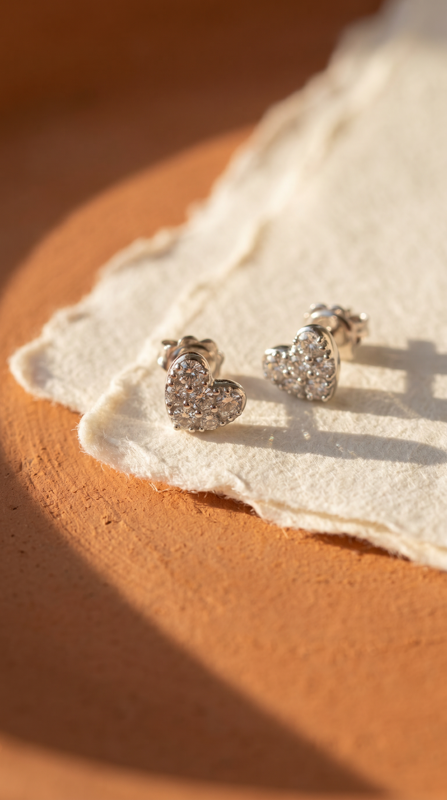 Diamond White Gold Heart Stud Earrings