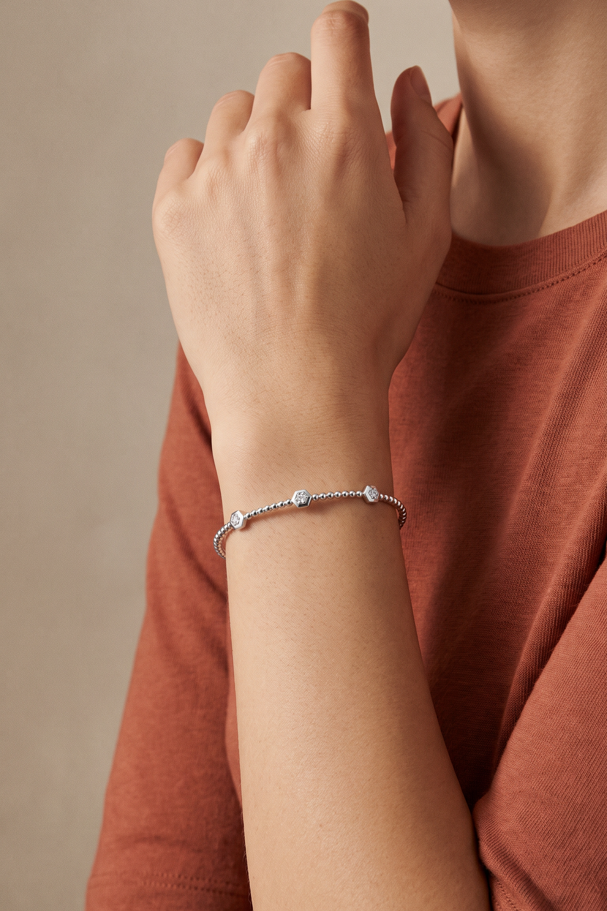 Diamond White Gold Hexagon Cuff Bracelet