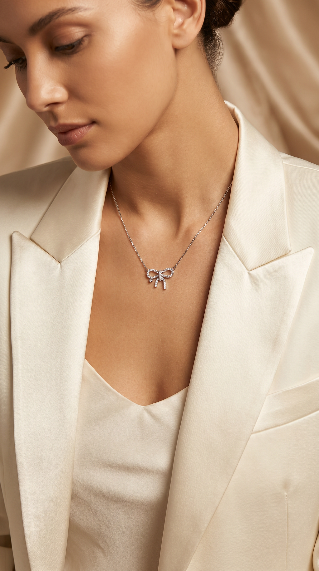 Diamond White Gold Bow Necklace