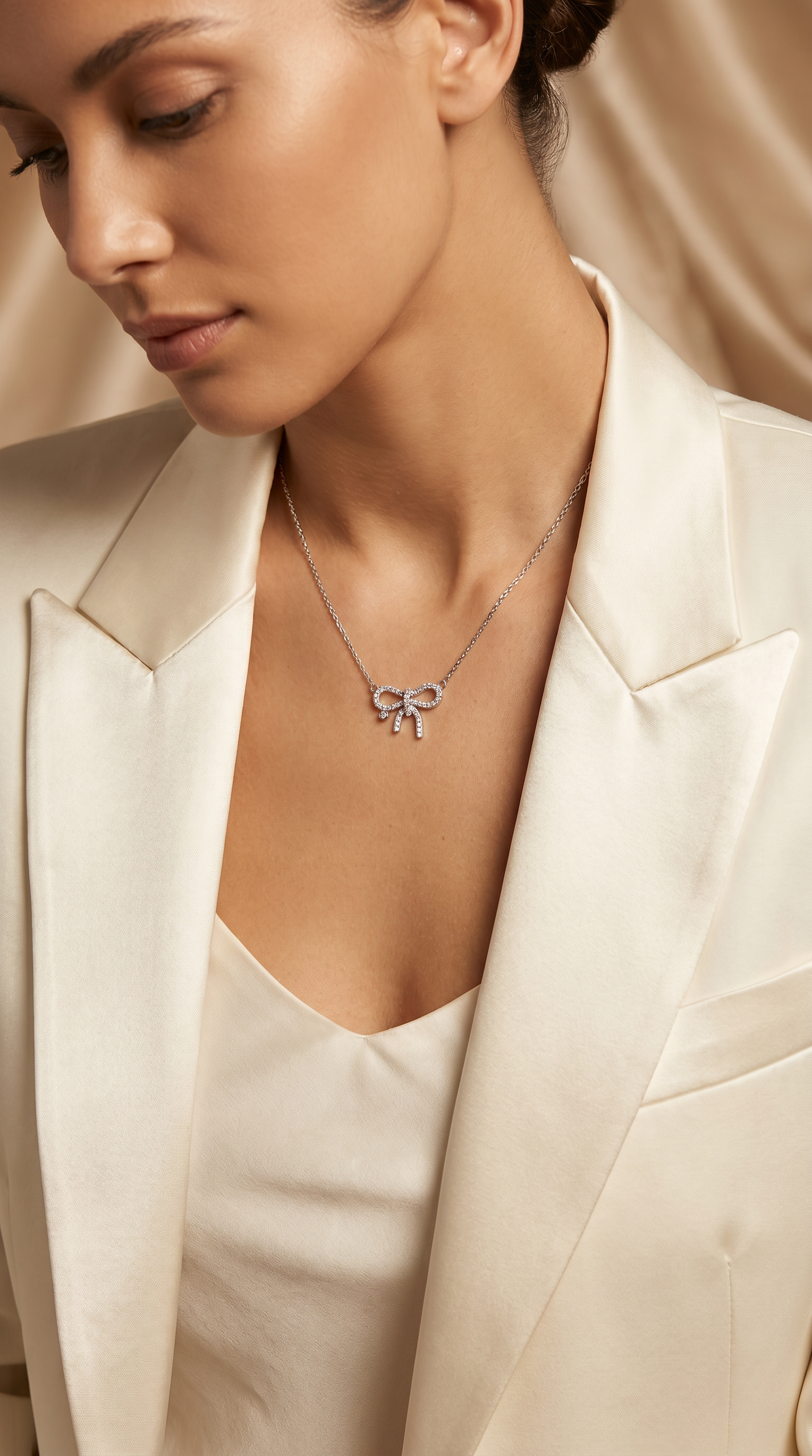 Diamond White Gold Bow Necklace