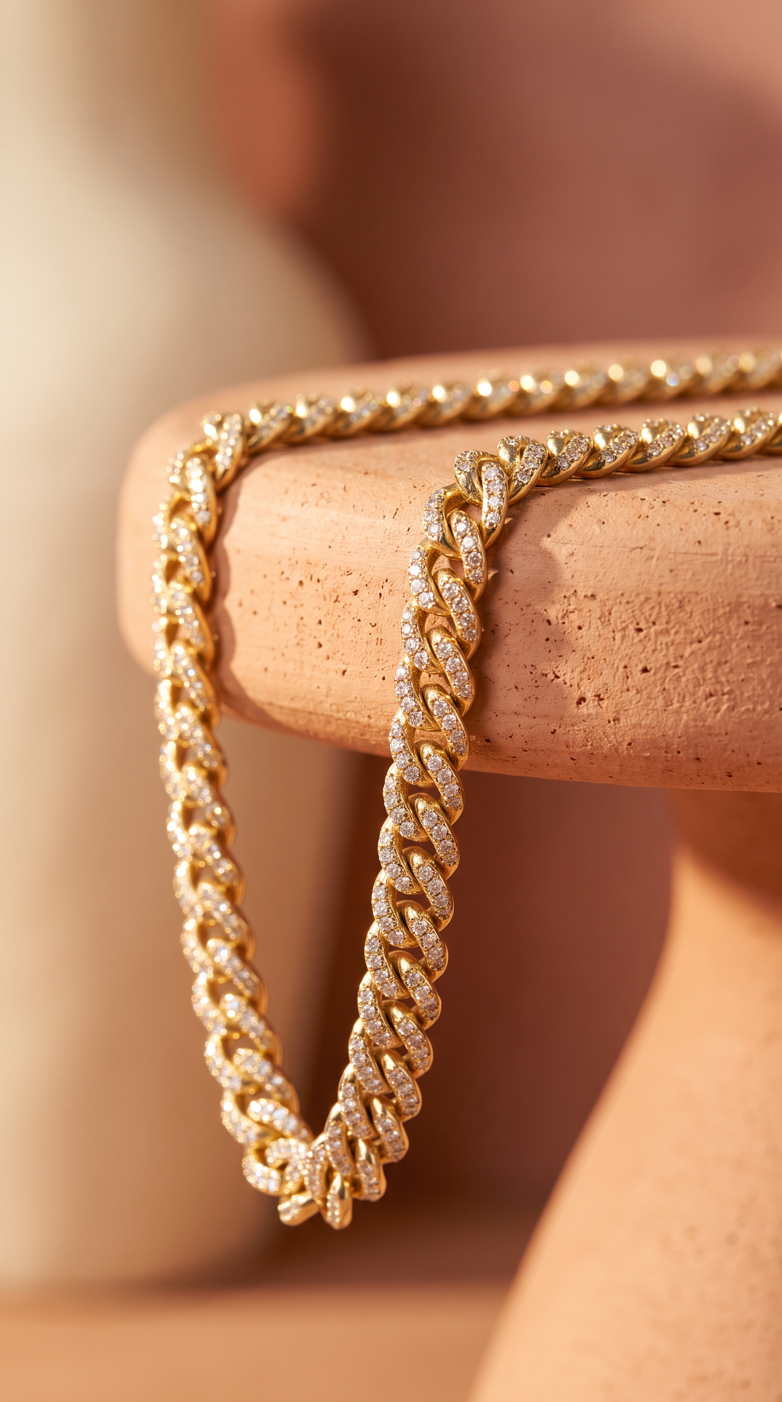 Lab Diamond Yellow Gold Cuban Link Chain Necklace