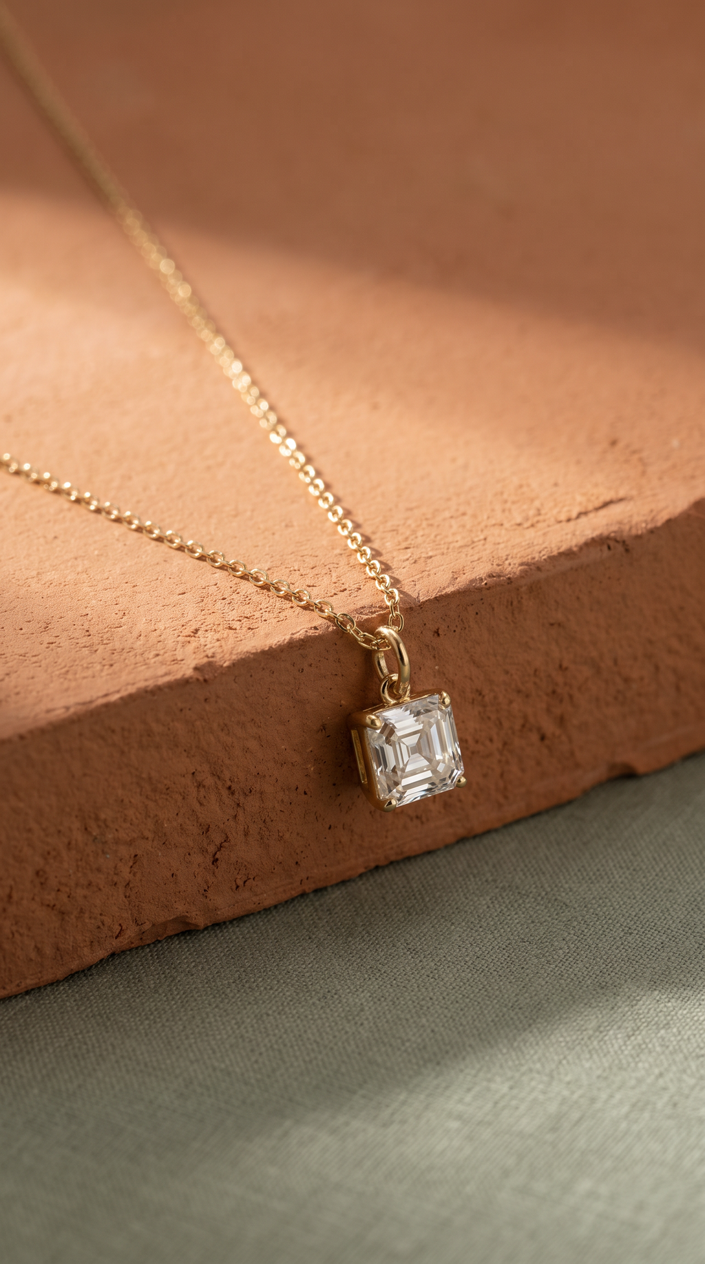 Lab Diamond Yellow Gold Asscher Solitaire Chain Necklace