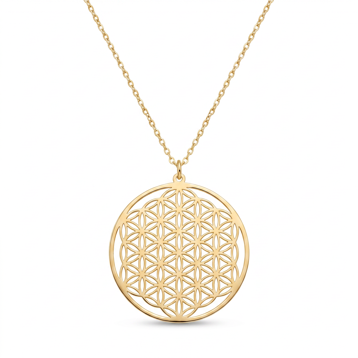 18K Yellow Gold Large Flower Of Life Necklace