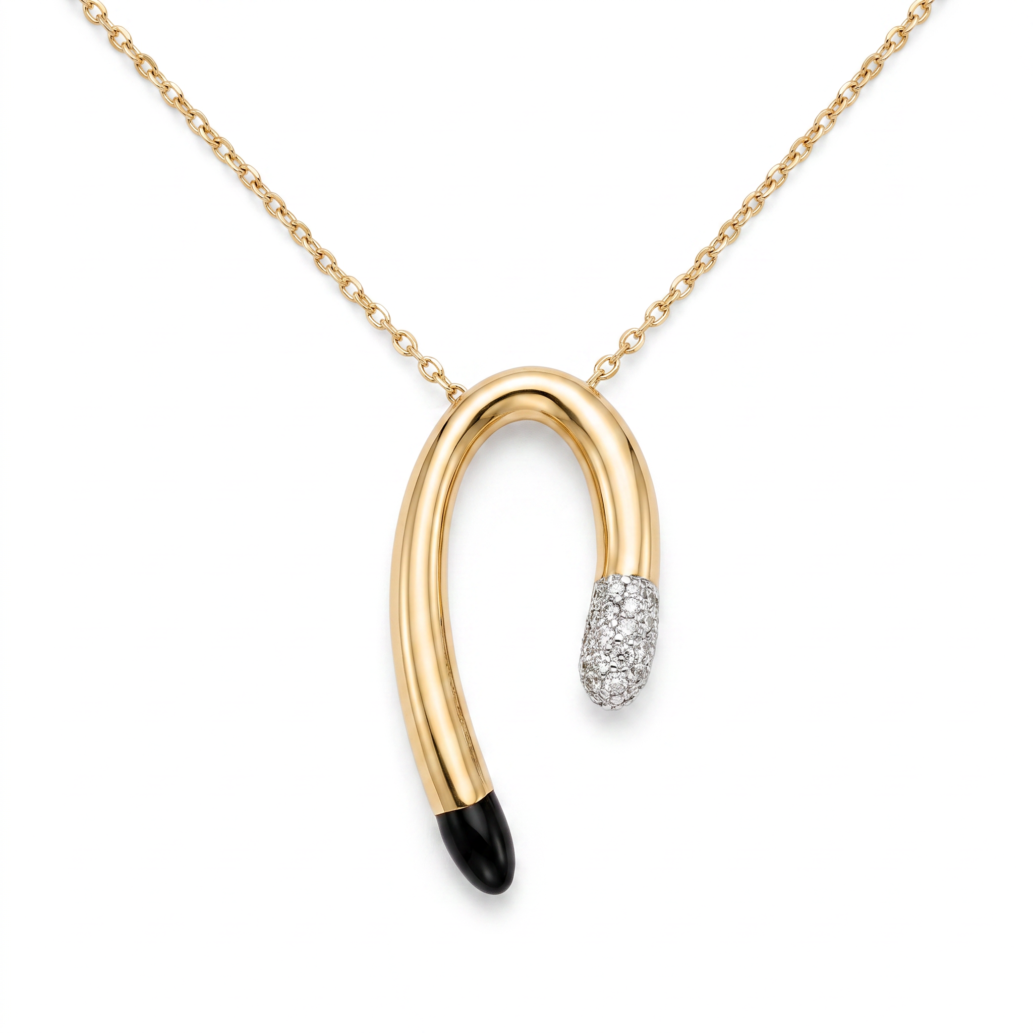 18K Yellow Gold Cubic Zirconia Black Enamel Necklace