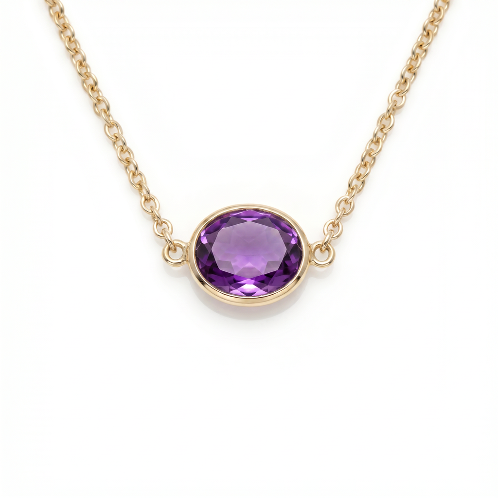 18K Yellow Gold Purple Amethyst Chain Necklace