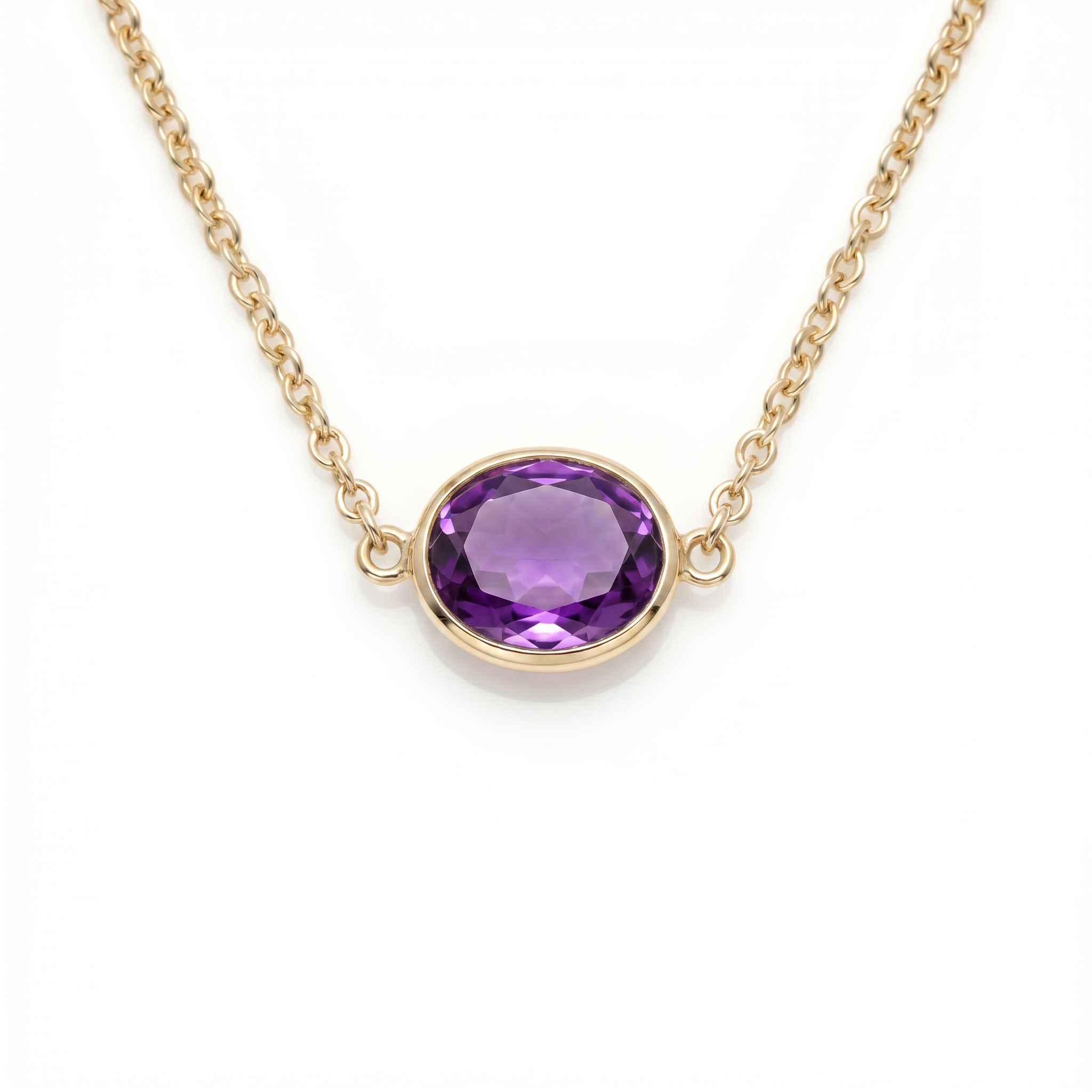 18K Yellow Gold Purple Amethyst Chain Necklace