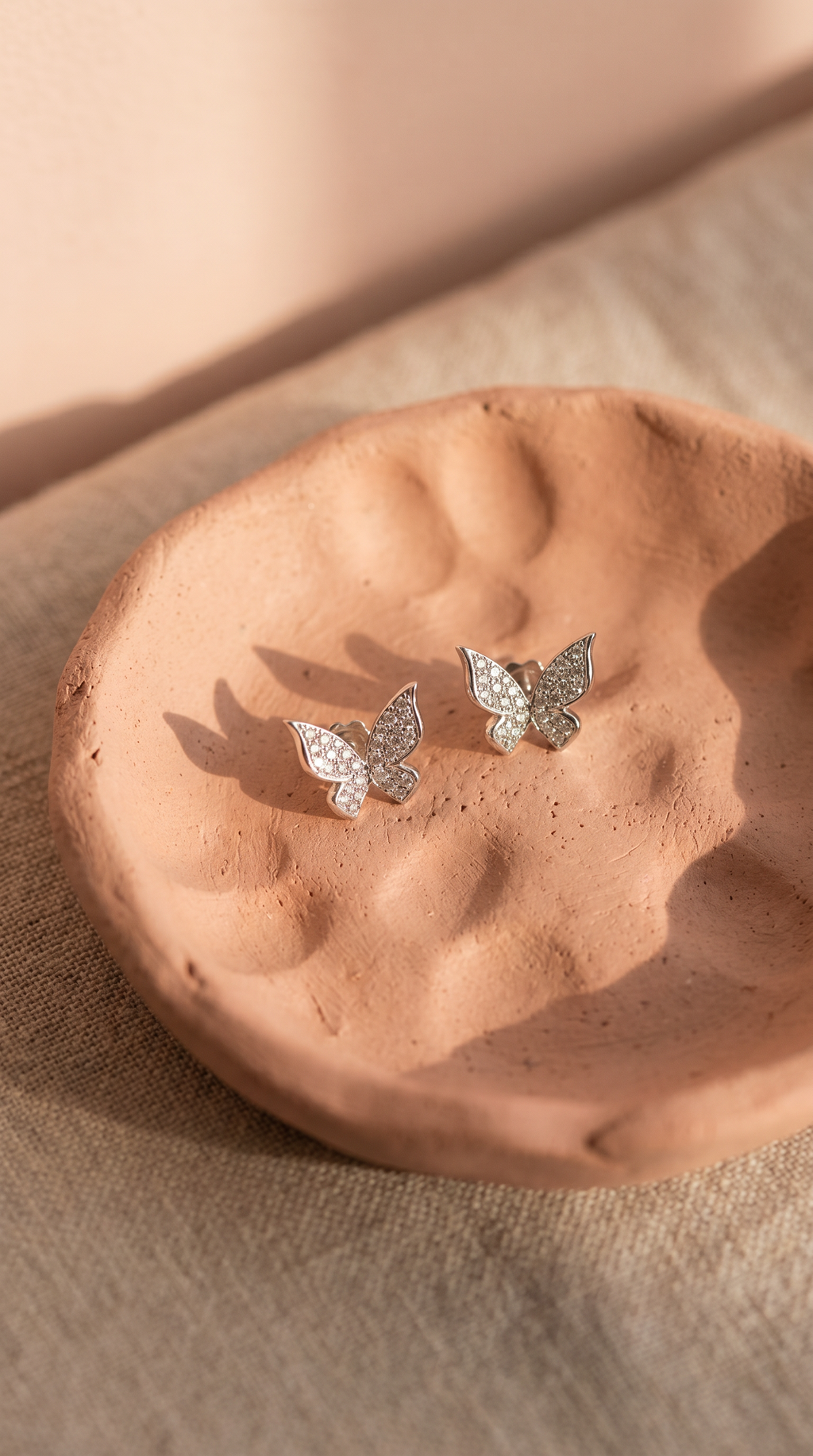 Diamond White Gold Butterfly Stud Earrings