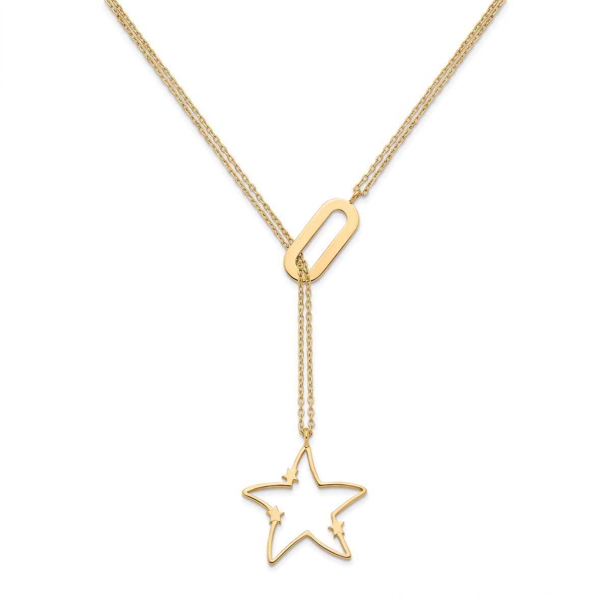 18K Yellow Gold Star Double Chain Necklace