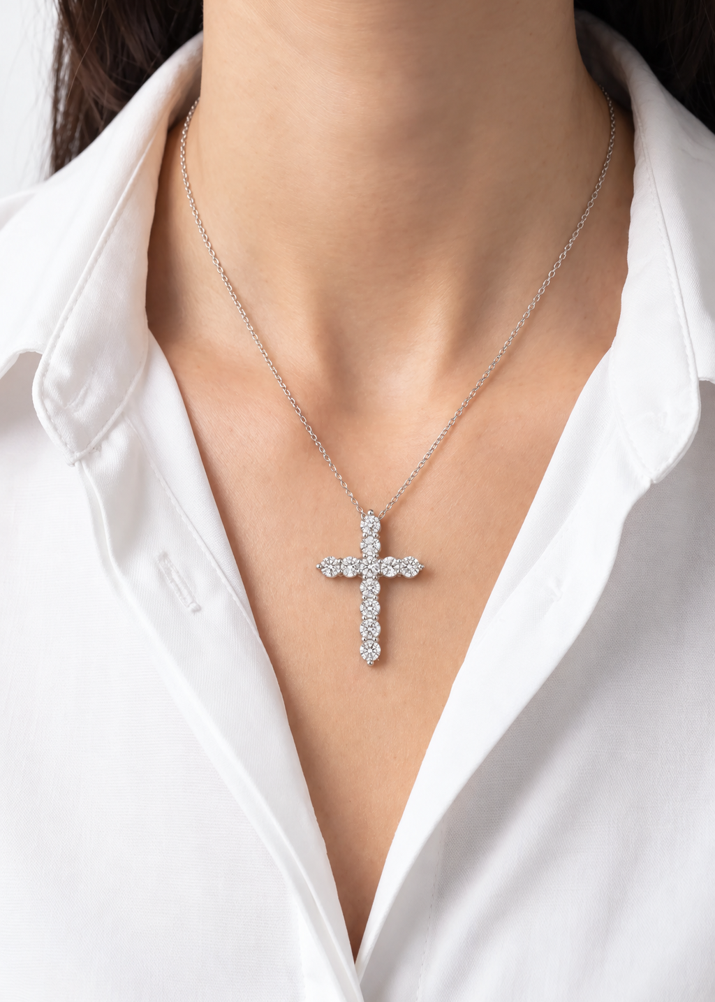 Lab Diamond White Gold Large Cross Necklace