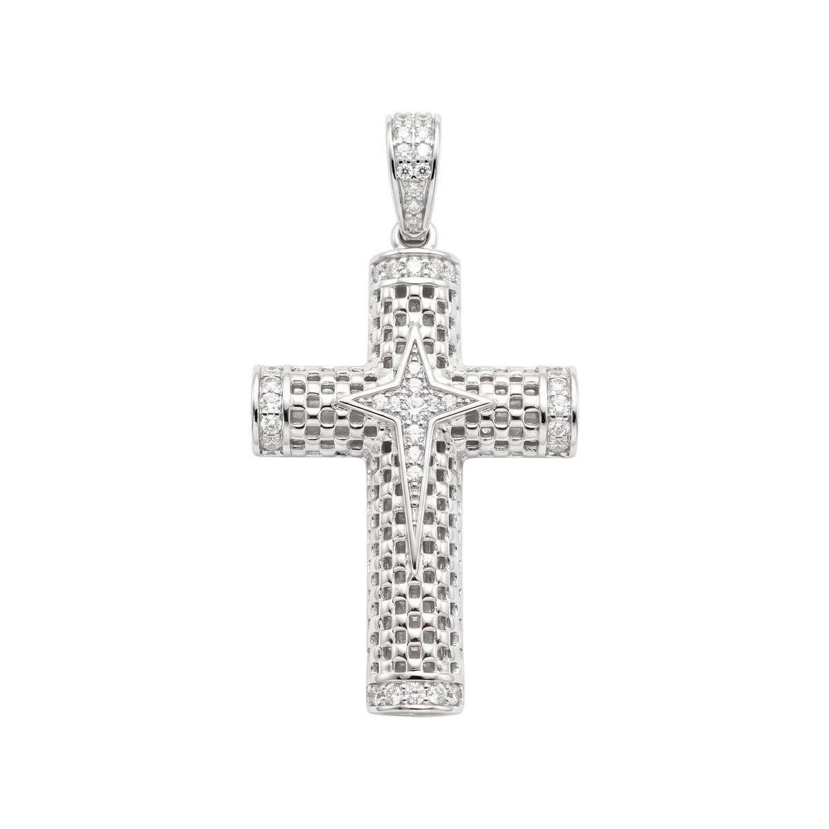 18K White Gold Cubic Zirconia Cross Pendant