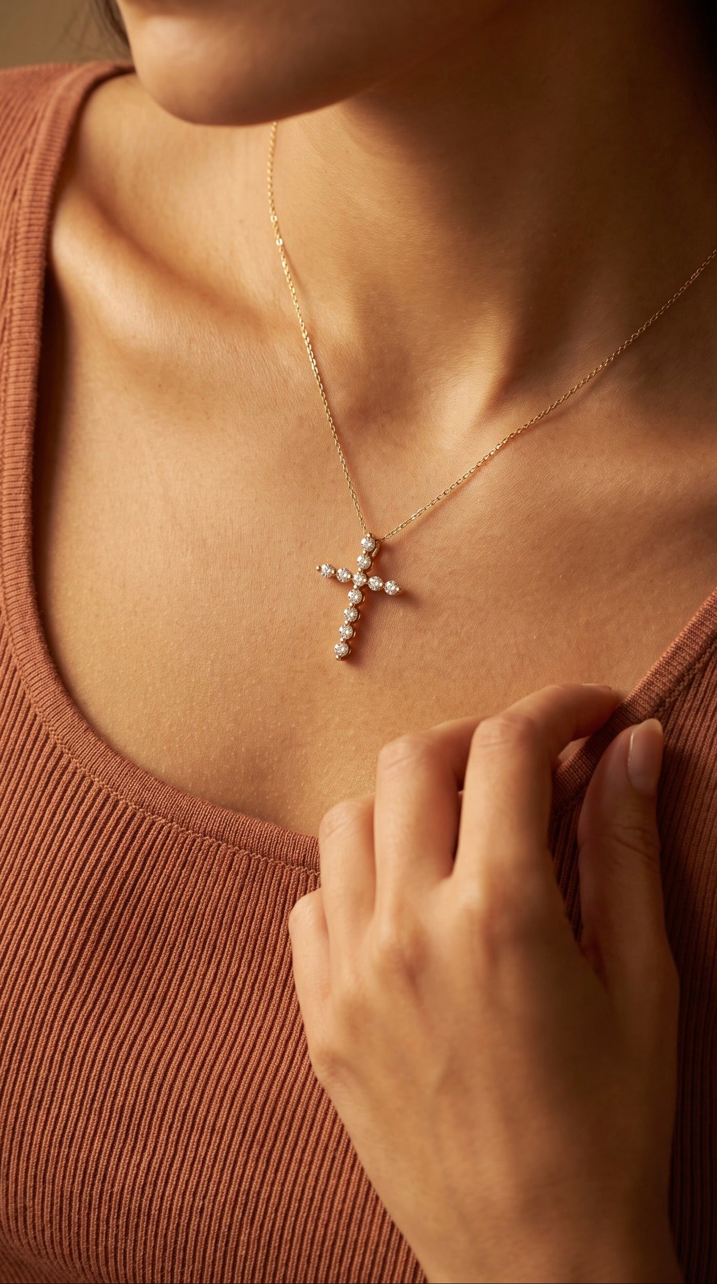 Diamond Yellow Gold Cross Chain Necklace