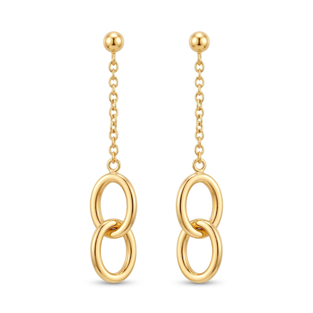 18K Yellow Gold Oval Dangle Earring
