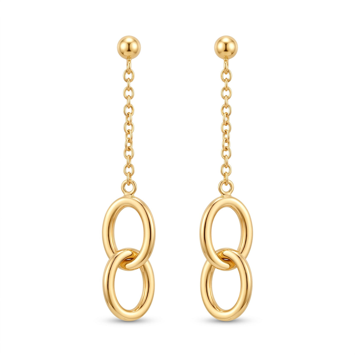 18K Yellow Gold Oval Dangle Earring