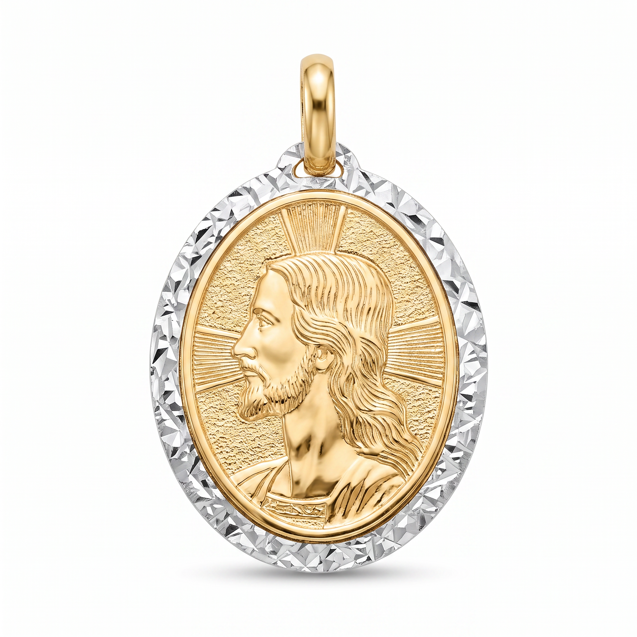 18K Gold Two Tone Jesus Icon Pendant