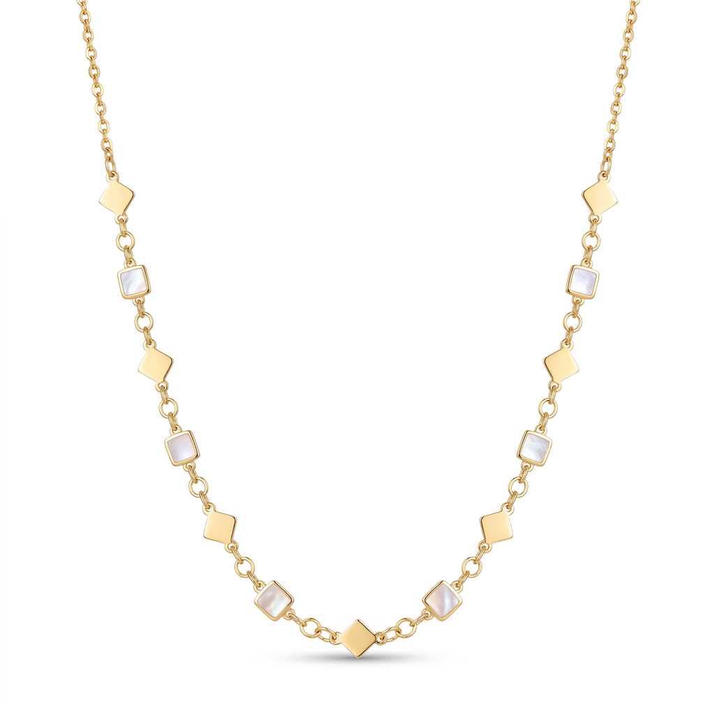 18K Yellow Gold Mother Of Pearl Chain Necklace