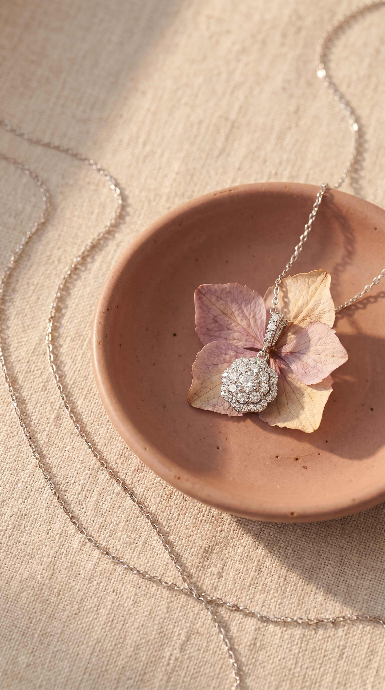 Diamond White Gold Flower Necklace