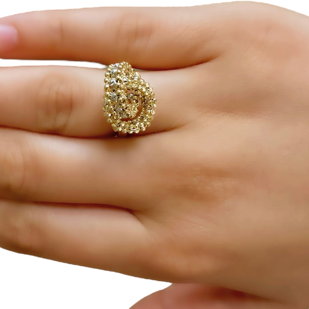 18K Gold Two Tone Double Ring Charm Ring
