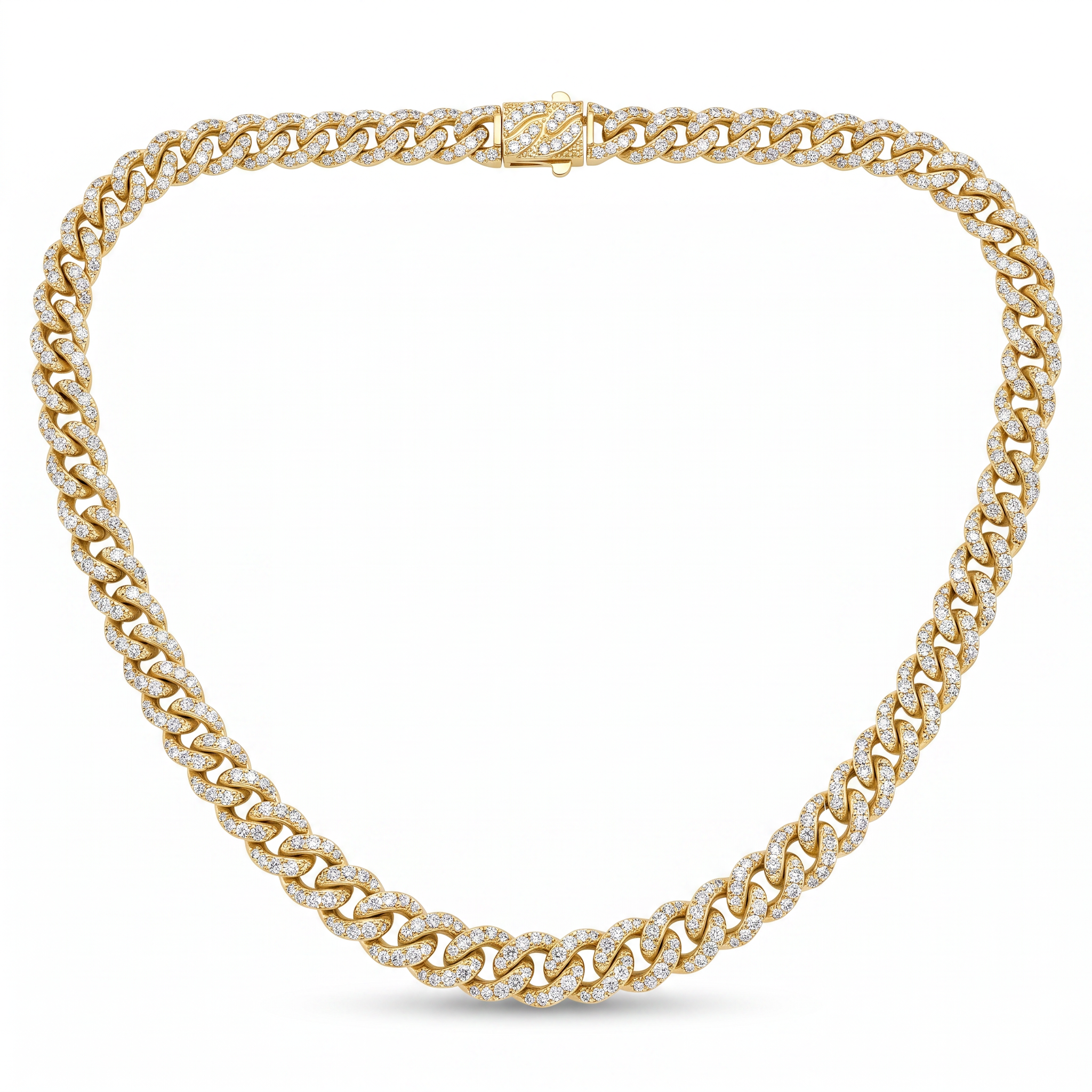 Lab Diamond Yellow Gold Cuban Link Chain Necklace