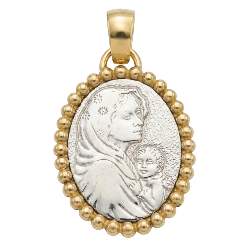18K Two Tone St. Mary & Jesus Icon Pendant