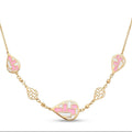 18K Yellow Gold White & Pink Enamel Teardrop Chain Necklace