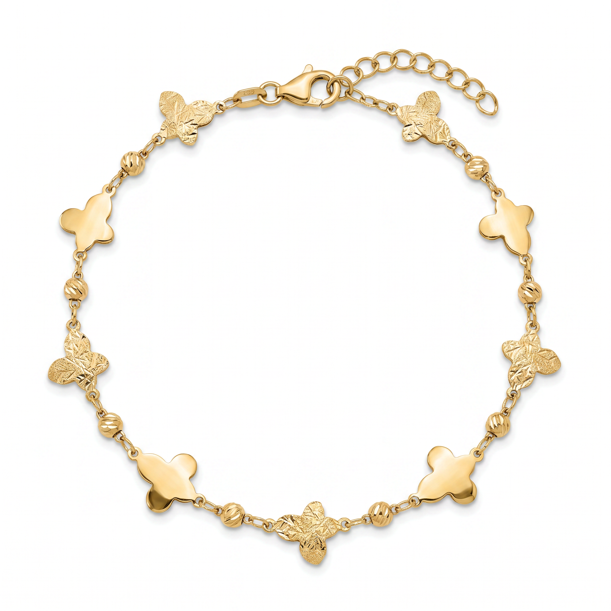 18K Yellow Gold Beaded Butterfly Chain Bracelet