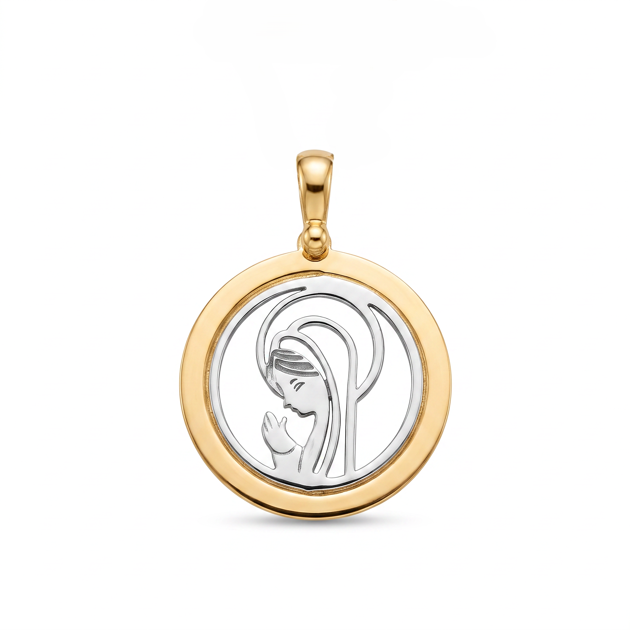 18K Two Tone Gold St. Mary Icon Pendant