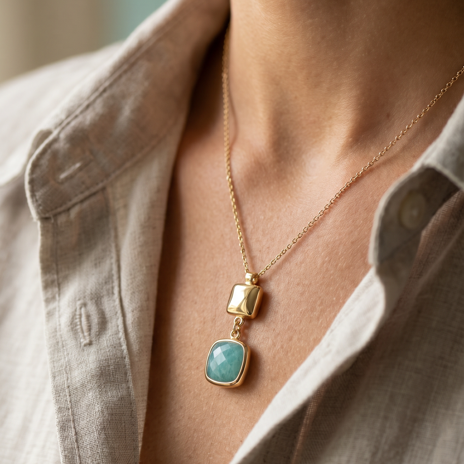18K Yellow Gold Amazonite Chain Necklace