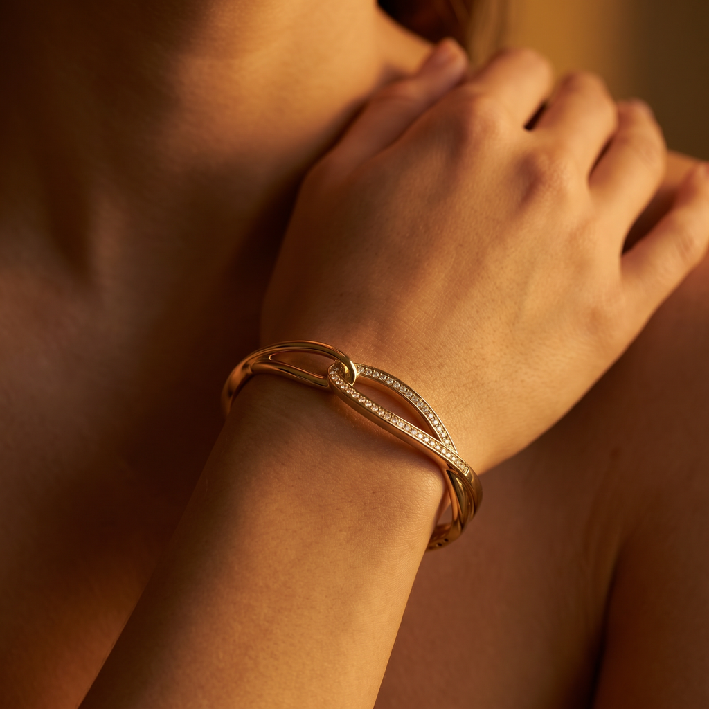 18K Yellow Gold Diamond Infinity Cuff Bracelet