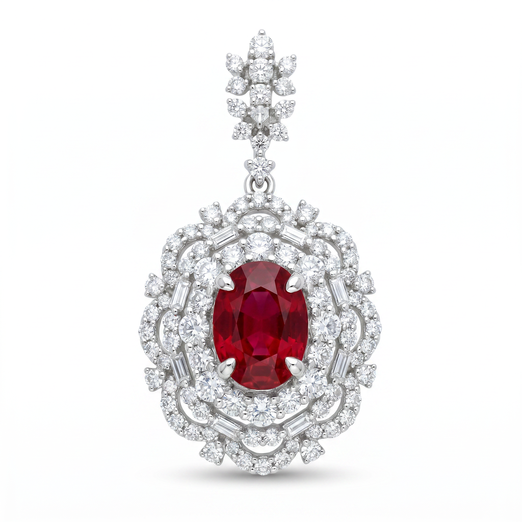 Diamond White Gold Ruby Pendant