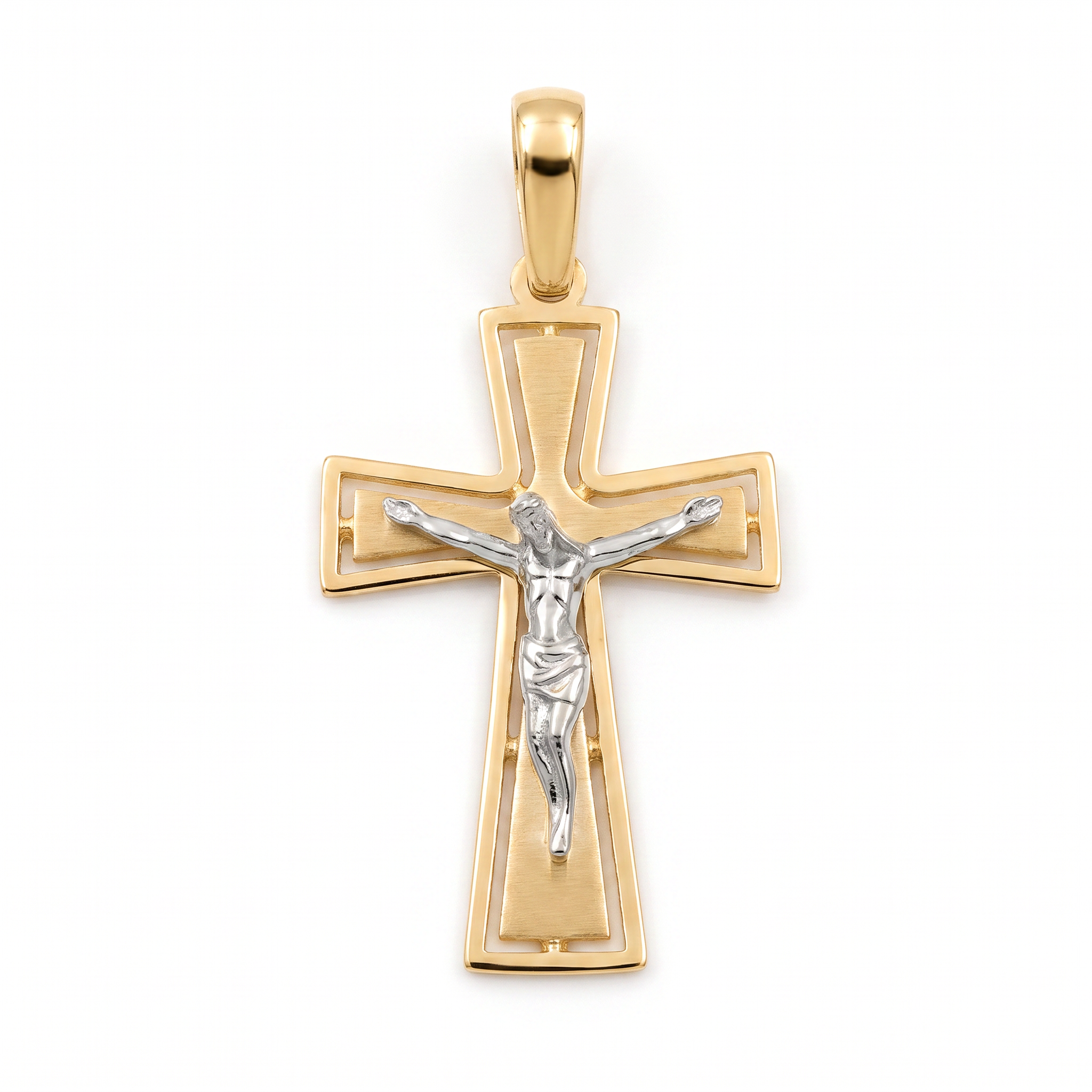 18K Two Tone Gold Crucifix Pendant
