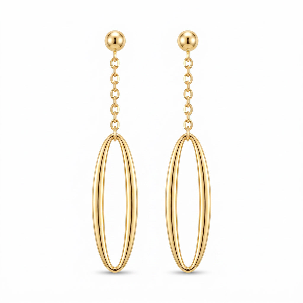 18K Yellow Gold Paperclip Dangle Earrings