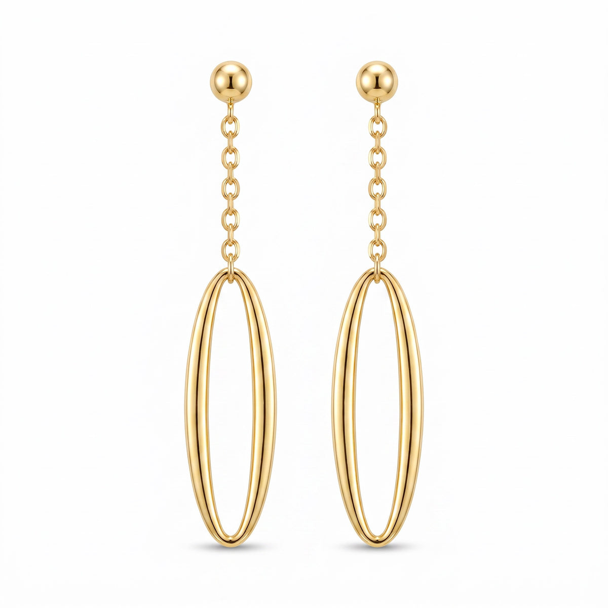 18K Yellow Gold Paperclip Dangle Earrings