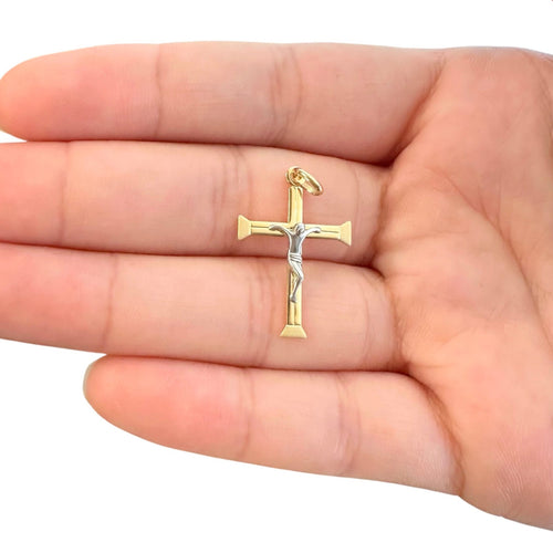 18k Gold Two Tone Crucifix Pendant