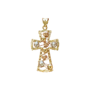 18K Gold Medium Multicolor Wire Bead Cross Pendant
