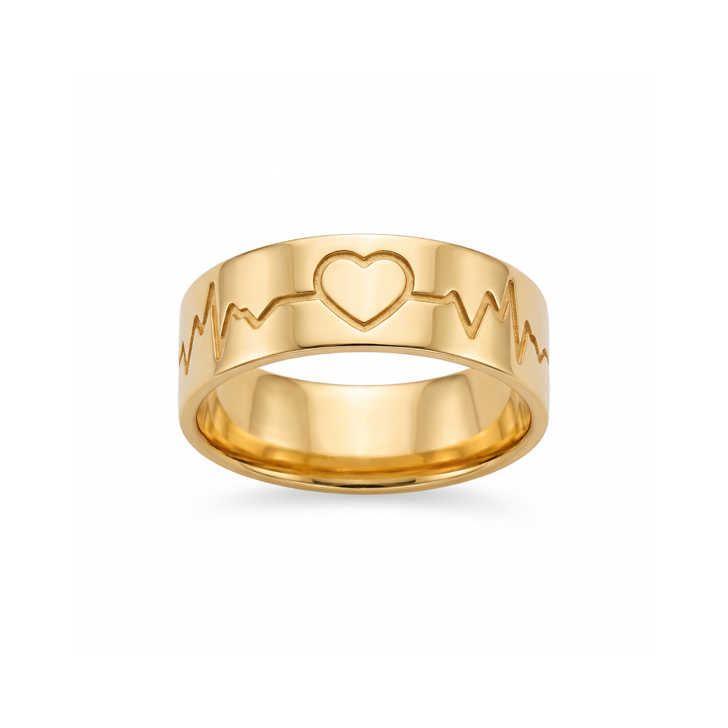 18K Yellow Gold Heart Beat Ring