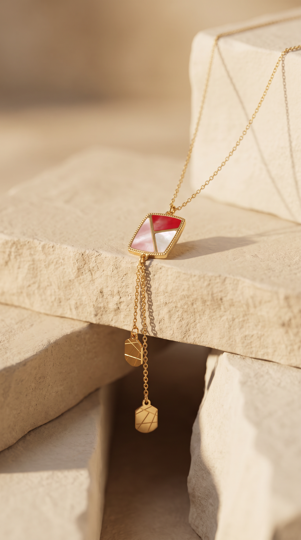 18K Yellow Gold Mother of Pearl Chain Necklace