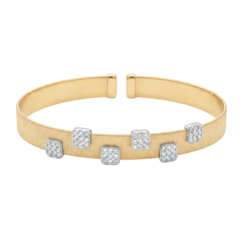 Diamond Two Tone Gold Satin Cuff Bracelet