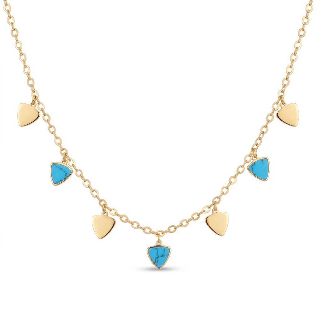 18K Yellow Gold Turquoise Chain Necklace